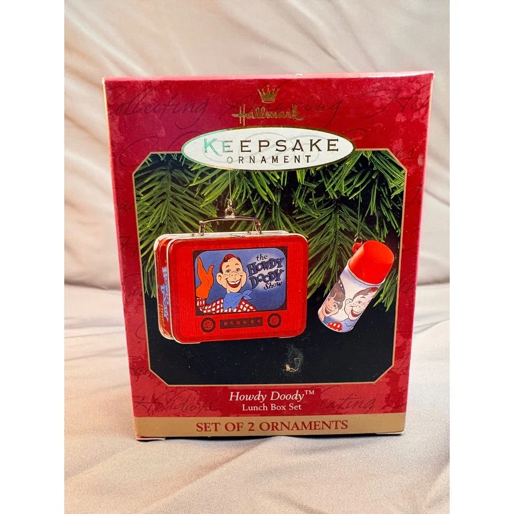 Hallmark Keepsake 1999 Howdy Doody Lunch Box Set 2 Ornaments Tin Thermos Vintage